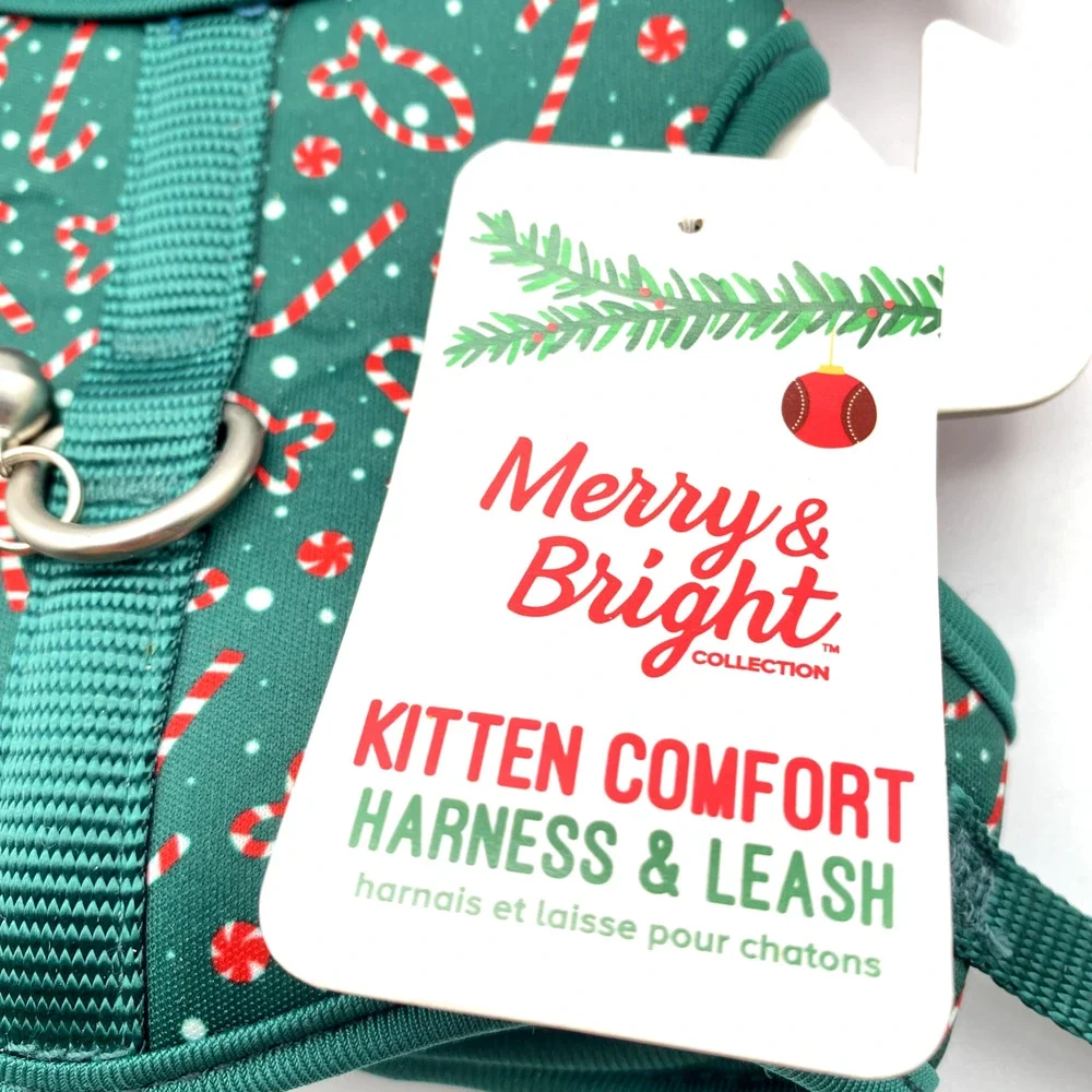 Merry & Bright Cat Kitten Comfort Vest Harness & Leash 2 Piece Christmas Holiday